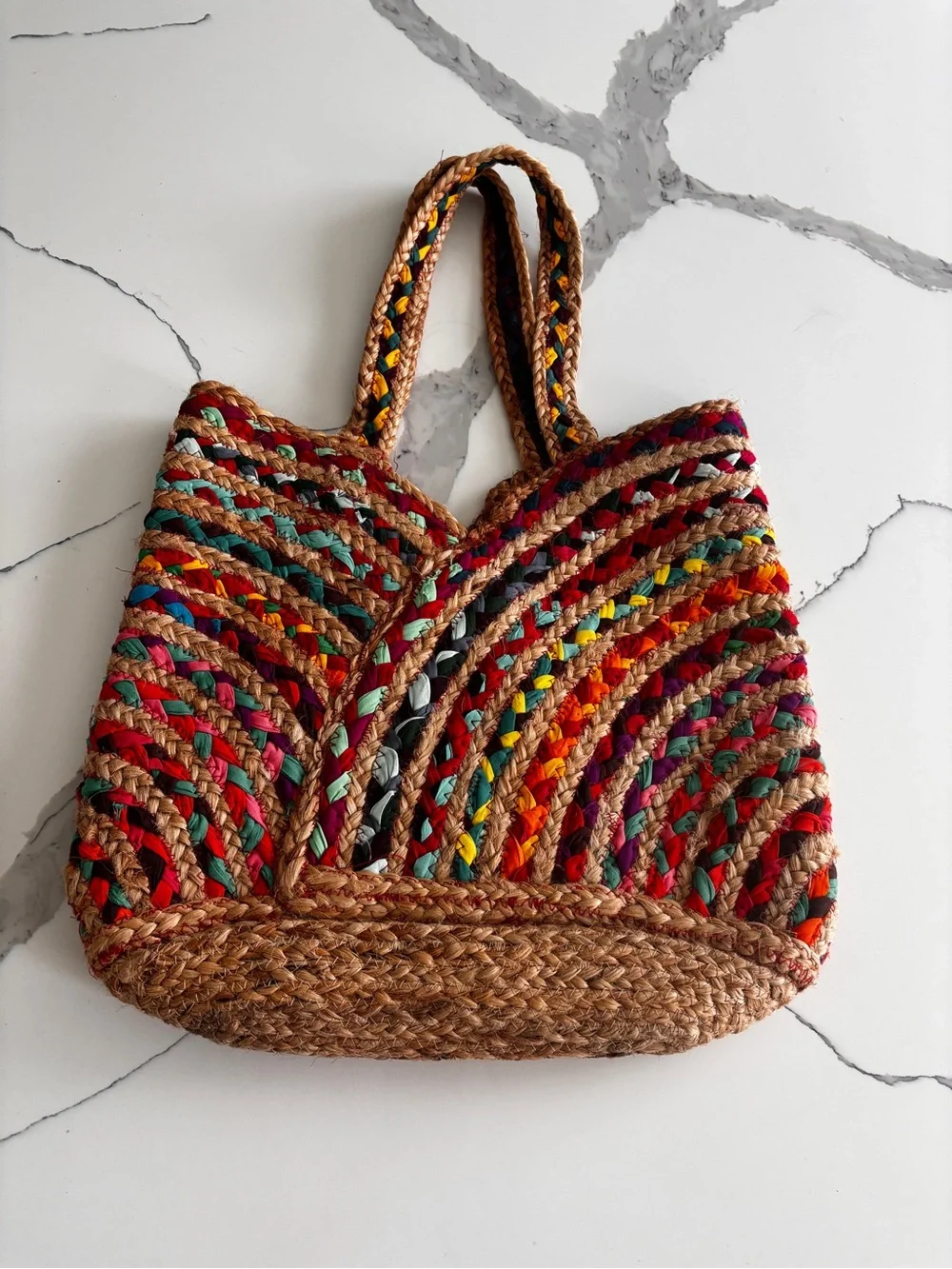 Boho Multicolor Braided Straw Tote Bag